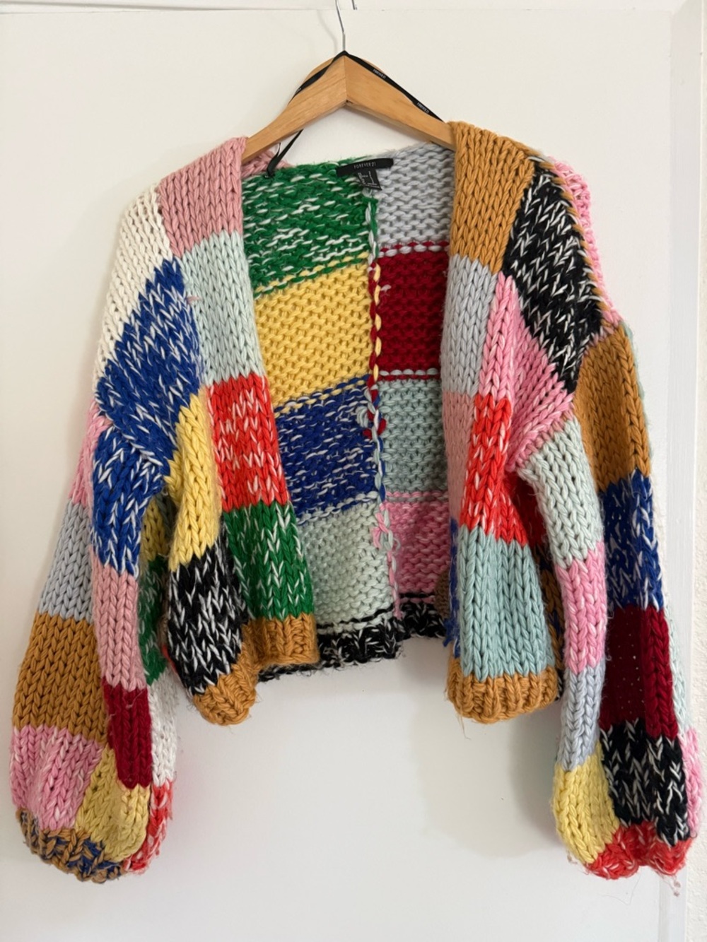 Colorblock Patchwork Chunky Open-Front Cardigan Sweater - Multicolor